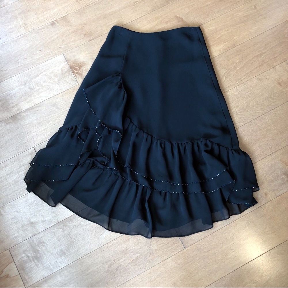 Black Sequin Ruffle Dance Salsa Skirt EUC size XS